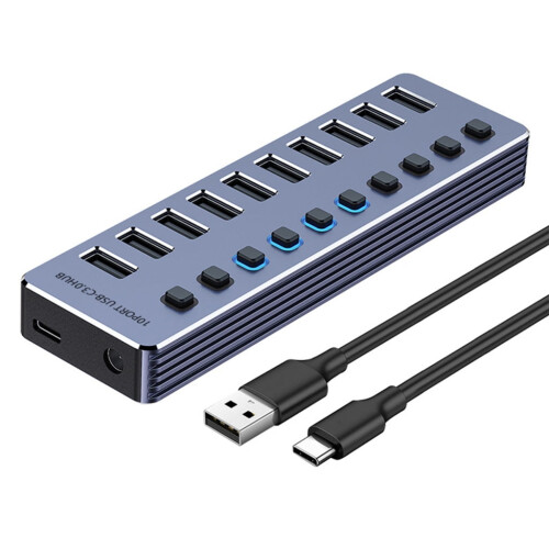 Concentrador USB 3.0 de aluminio – 4/7/10 puertos, 5 Gbps
