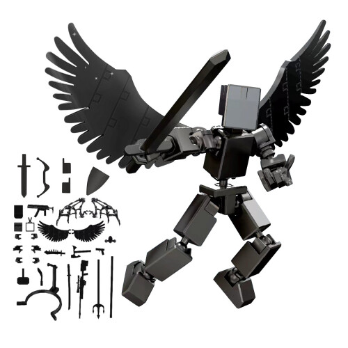Figura de ação articulada impressa em 3D com 12 armas.