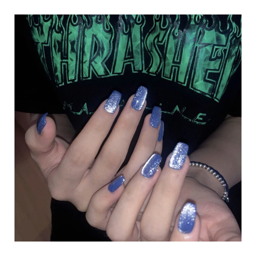 Dcph-Clothing 24Pcs Blue Jelly Gel Nail Patches, Sweet Style