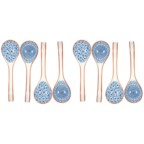 8Pcs Ceramic Spoon Set Retro Style Food Spoons for Home