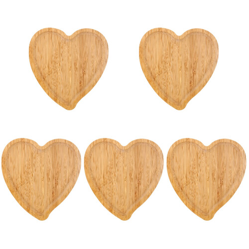 5Pcs Khaki Bamboo Heart Shape Dessert and Fruit Serving Trays