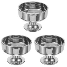 3Pcs Silver Stainless Steel Dessert Cups Footed Ice Cream Holders