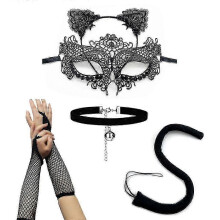 5pcs/set Cat Ears Headband Mask Necklace Gloves Sexy Cat Costume Set For Party