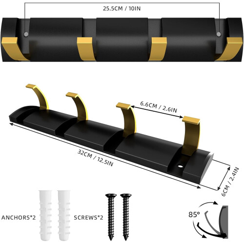 Perchero de pared – Negro mate, 4 ganchos plegables 1