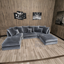 (Steel Velvet) Bishop U-Shape Sofa – Plush Velvet Corner Sofa Luxury Deep Seat Family Sofa Couch Settee