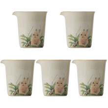 5Pcs Small Ceramic Milk Jug Beige Coffee Creamer and Sauce Pitcher
