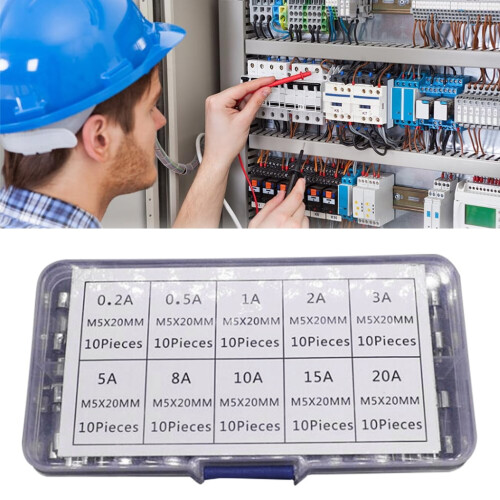 Συλλογή από γυάλινες ασφάλειες 5x20mm 0,2A–20A (100 τεμάχια) 1