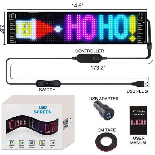 5V USB LED Matrix Panel for Car, Bright RGB Light Signs, Scrolling, Bluetooth, App Control 1