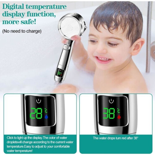 Shower head with LED temperature display, 4 shower modes, with pause button, high water saving shower head 1