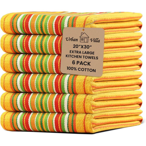 Set de 6 prosoape de bucătărie muștar Waffle, 100% bumbac, 20x30