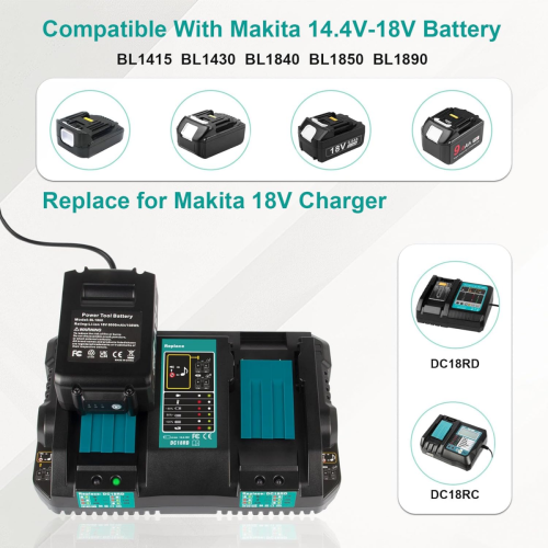 DC18RD 14.4V-18V Ταχύς φορτιστής διπλής θύρας συμβατός με μπαταρία Makita 18V 1