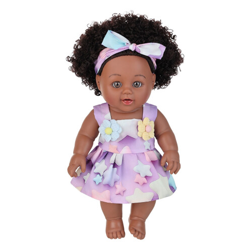 Boneca bebê articulada de 30 cm com cabelo cacheado