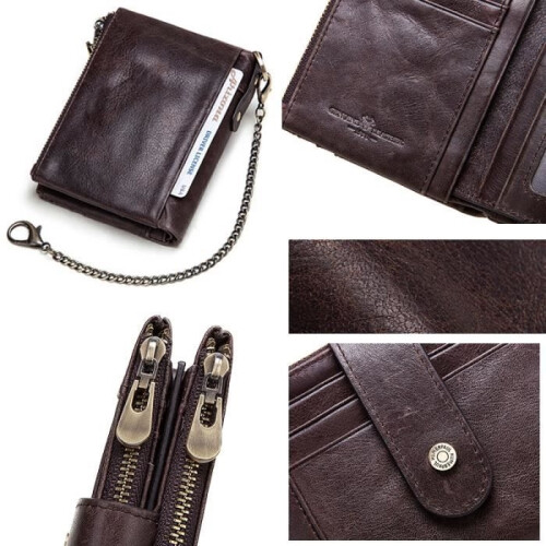 Men's Leather Wallet, RFID-blocking Men's Wallet, Orange Hasp Wallet 2