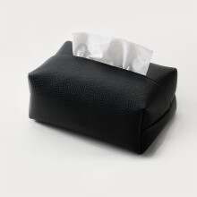 Couvercle de boîte à mouchoirs rectangulaire noir en PU (1 paquet)