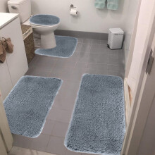 Ensemble de tapis de bain gris foncé 4 pièces – Moelleux, antidérapant et