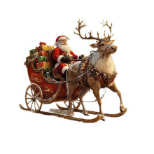 Christmas sleigh statue with Santa and deer, acrylic