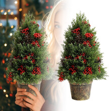 Ozdoba stołu z czerwonych jagód w kształcie topiary, 32 cm