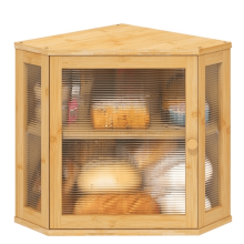 Corner Bread Box with Acrylic Wavy Door & Bamboo