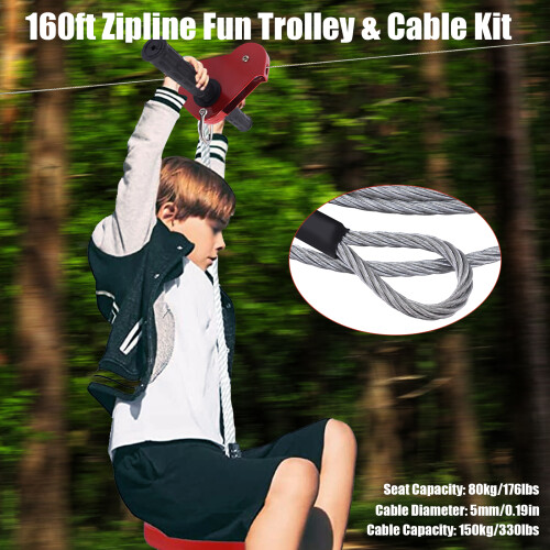 160FT Zip line Kit with Stainless Steel Spring Brake 1