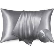 Funda de almohada de satén con cremallera, gris oscuro, paquete de 2, tamaño Queen, 20x30