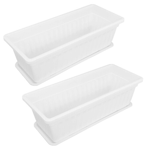 White Rectangular Plastic Planting Pots 2 Pack, Durable Planters for Indoor Outdoor Vegetables Flowers with Drainage 1