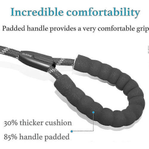 Padded Reflective Dog Training Leash 1/2" x 6ft with Adjustable Loop, Luminous Threading 1