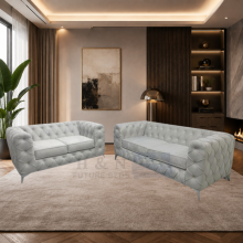 (Armchair, Silver) Luxury Italian Chesterfield Sofa Set Plush Velvet 3 & 2 Seater, 5 Seater Corner Sofa Deep Button Tufted Couch