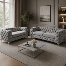 (Armchair, Steel) Luxury Italian Chesterfield Sofa Set Plush Velvet 3 & 2 Seater, 5 Seater Corner Sofa Deep Button Tufted Couch