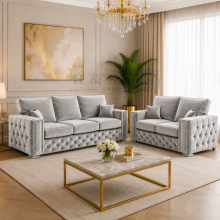(2 Seater, Silver) Milano Plush Velvet Sofa Set 2 Seater 3 Seater Corner Sofa Armchair Luxury Living Room Furniture