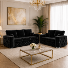 (2 Seater, Black) Milano Plush Velvet Sofa Set 2 Seater 3 Seater Corner Sofa Armchair Luxury Living Room Furniture