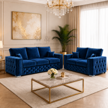 (Armchair, Blue) Milano Plush Velvet Sofa Set 2 Seater 3 Seater Corner Sofa Armchair Luxury Living Room Furniture