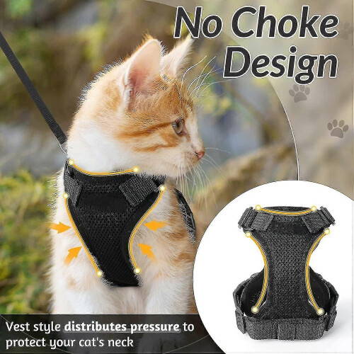 Cat Harness and Lease for Walking, Escape Proof Adjustable Vest with Reflective Strips 2