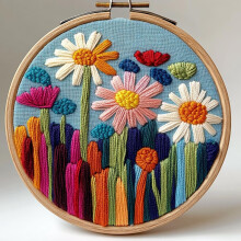 Zestaw igieł do dziurkowania Abstract Daisy – wzór drukowany, tamborek i