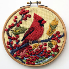 Punch Needle Kit: Red Cardinal on Berry Tree