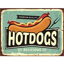 Vintage Hotdog BBQ metalen poster 8x12 inch