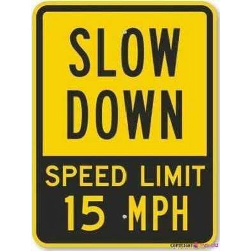 Geschwindigkeitsbegrenzung 15 mph (ca. 24 km/h) – Blechschild, 30 x 20 cm