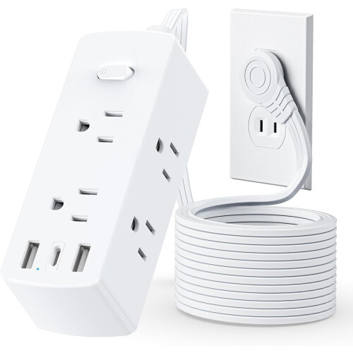 Πολύπριζο τοίχου με 6 πρίζες, 2 USB-A, 1 USB-C