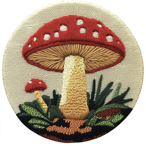 Mushroom Punch Needle Kit – Printed Pattern, Hoop & Yarn