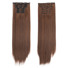 Extensiones de cabello humano con clip, liso natural, negro