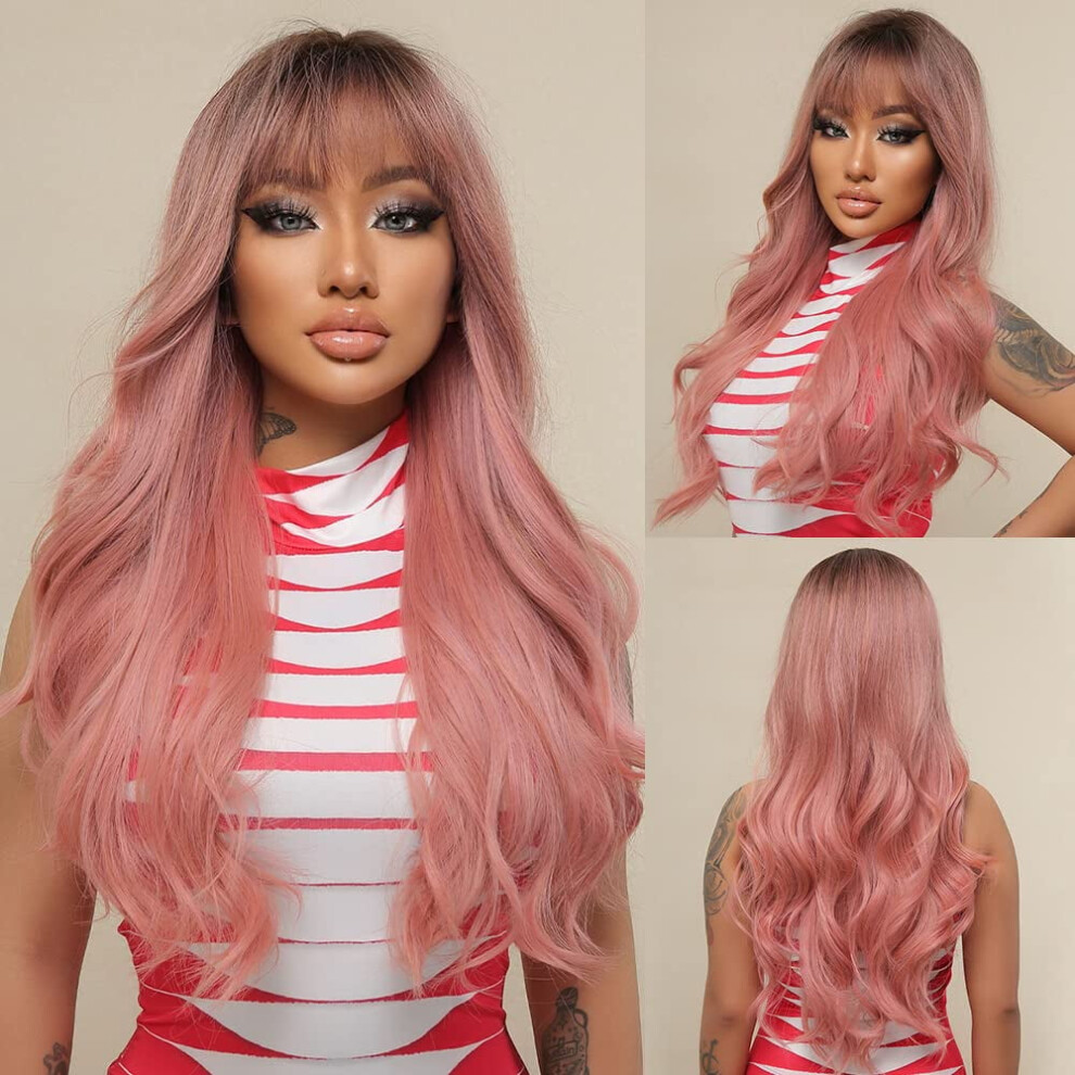 Unisex Red Long Auburn Curly Lace Front Wig With Bangs