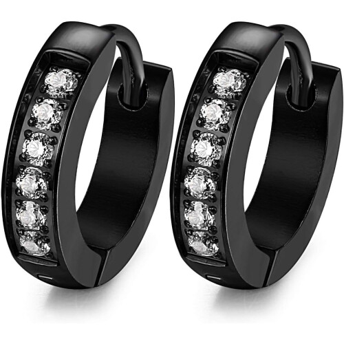 Rustfri stål Huggie øreringe med CZ, 13mm