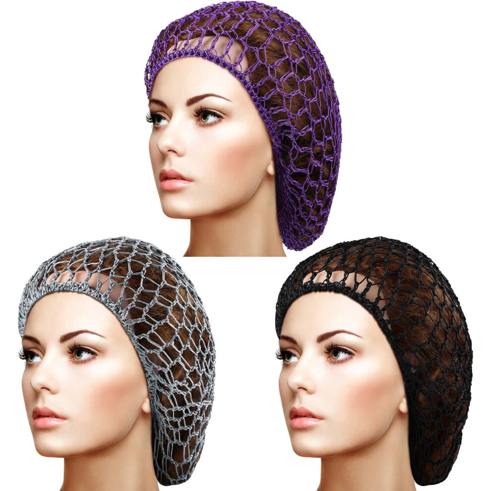 3 Rayon Crochet Hair Nets Snood Sleep Caps