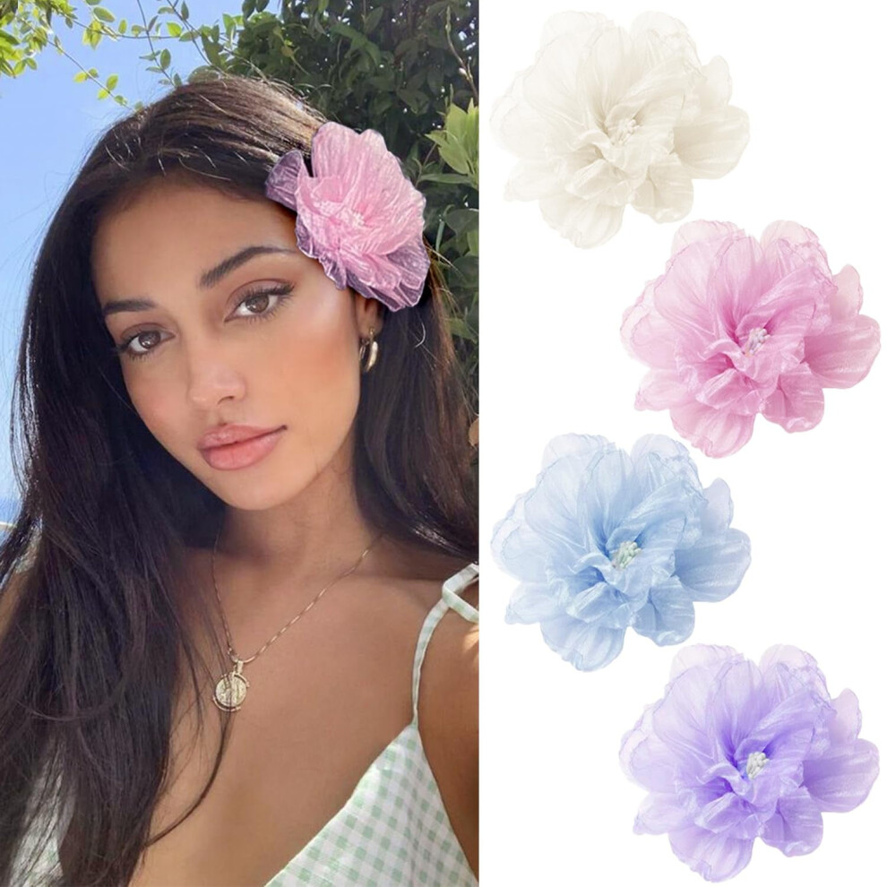 Unisex 4 Peony Flower Hair Clips Â Alloy & Cloth