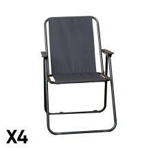 4 Pack of Black Lightweight Foldable Canvas Chair with Plastic Armrests