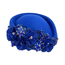 Rhinestones Flower Beret Hat Cosplay Event Headwear-royal blue