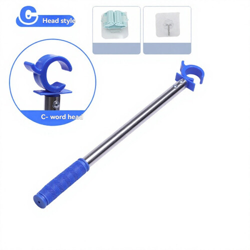 (2-section 0.8-meter Blue C-Head) Extendable Telescopic Window Opener Detachable Multi-section Pole for Skylight Household Windows