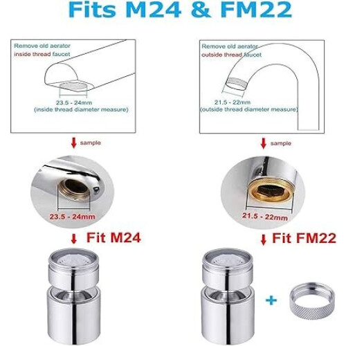 Faucet Aerator compatible with Samodra m24, 360 Rotating, Splash-Proof for Kitchen Sink Use 2