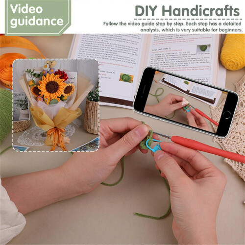 DIY Crochet Flower Kits for Beginner with Yarn, Hook, Needle, Knitting Marker & Step-by-Step Guide 1