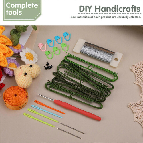 DIY Crochet Flower Kits for Beginner with Yarn, Hook, Needle, Knitting Marker & Step-by-Step Guide 2