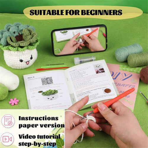 DIY Crochet Coaster Kit for Beginners with Yarn, Hook, Video Tutorial for Plant Decor 1
